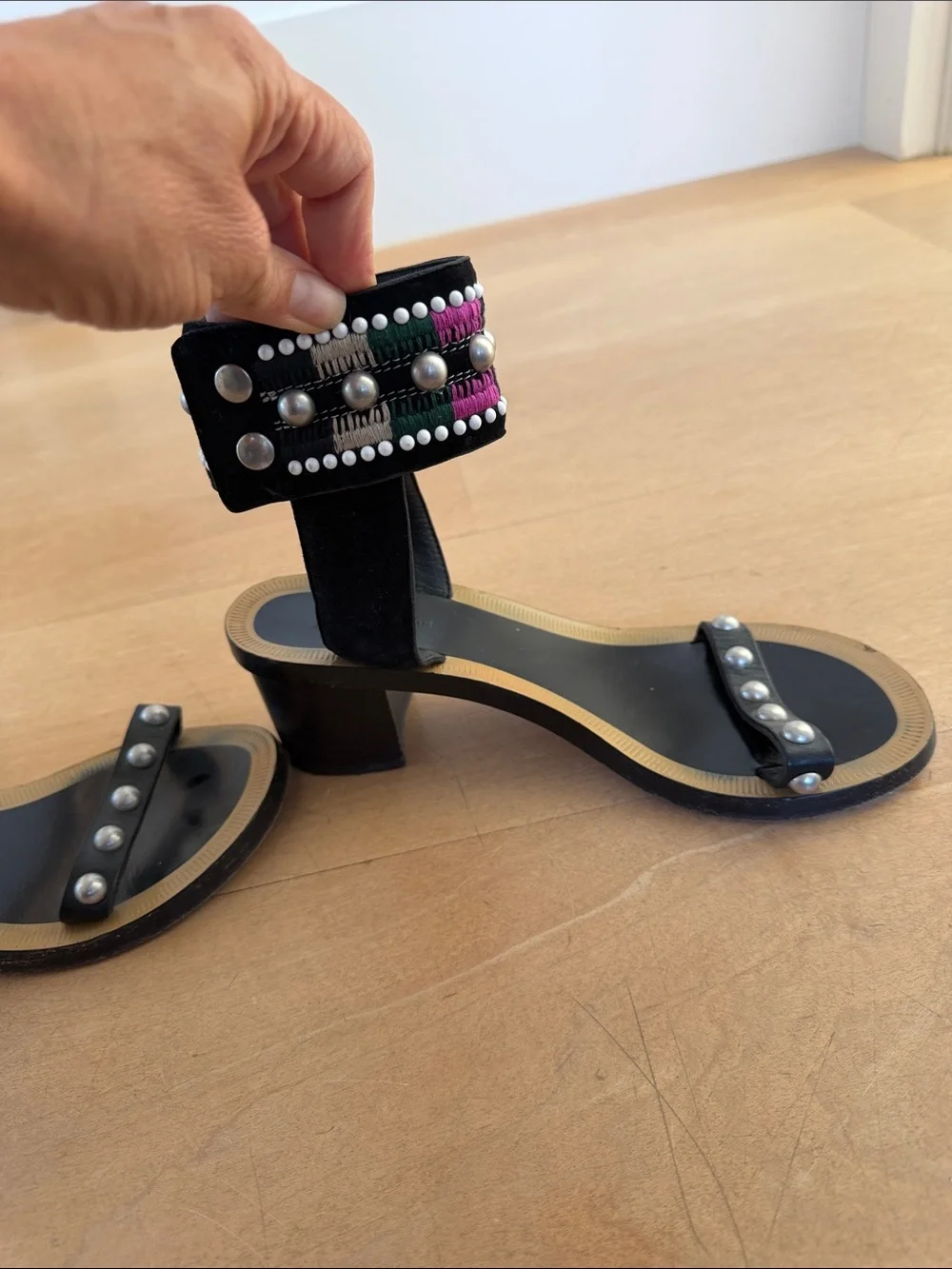 Isabel Marant Black Studded Ankle-Strap Sandals 38
